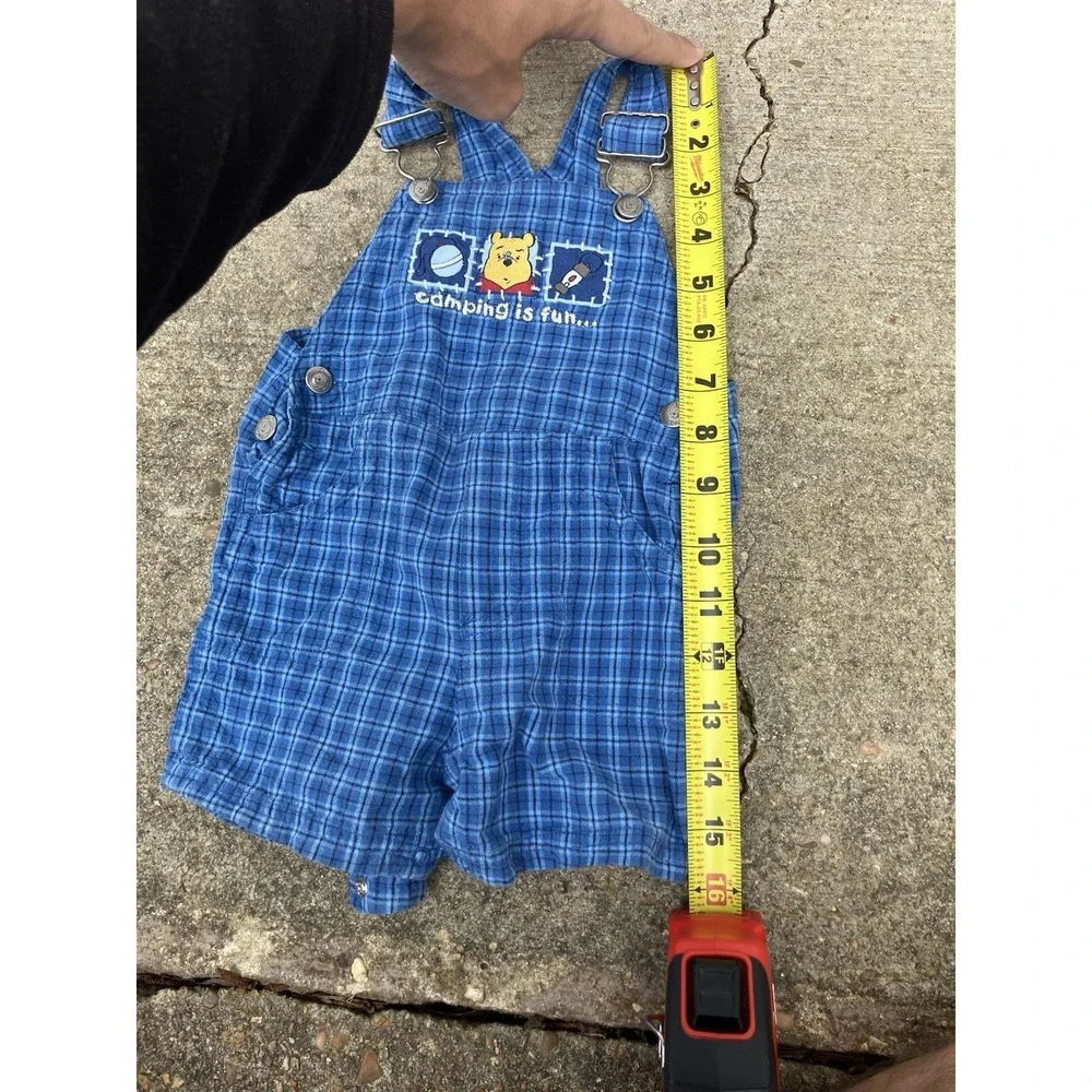 VTG Disney Winnie The Pooh Plaid Camping Hiking Overalls Y2K 6-9 Months Cotton